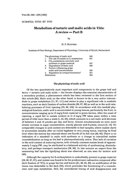 Metabolism of Tartaric and Malic Acids in Vitis: a Review- Part B