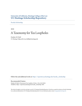 A Taxonomy for Tax Loopholes Heather M