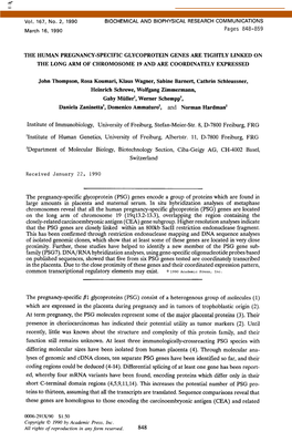 The Human Pregnancy-Specific Glycoprotein Genes Are Tightly Linked on the Long Arm of Chromosome 19 and Are Coordinately Expressed