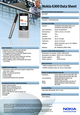 Nokia 6300 Data Sheet