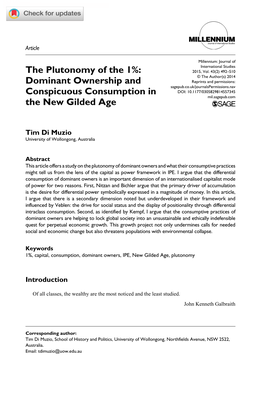 The Plutonomy of the 1%: Dominant Ownership and Conspicuous