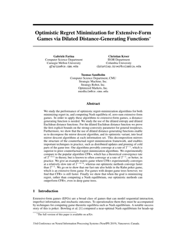 Optimistic Regret Minimization for Extensive-Form Games Via Dilated Distance-Generating Functions∗