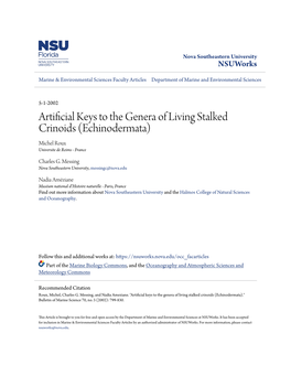 Artificial Keys to the Genera of Living Stalked Crinoids (Echinodermata) Michel Roux Universite De Reims - France