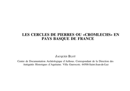 Les Cercles De Pierres Ou «Cromlechs» En Pays Basque De France