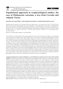 Populational Approach in Ecophysiological Studies: the Case of Plathymenia Reticulata, a Tree from Cerrado and Atlantic Forest