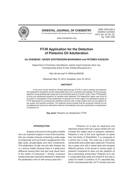 FT-IR Application for the Detection of Pistachio Oil Adulteration