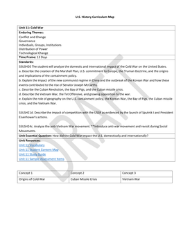 US History Curriculum Map Unit 11: Cold War Enduring Themes