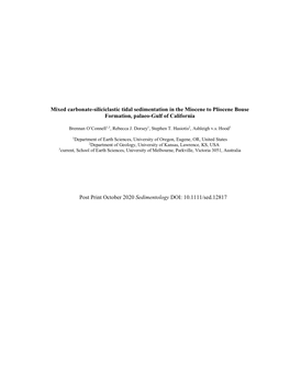 Mixed Carbonate-Siliciclastic Tidal Sedimentation in the Miocene to Pliocene Bouse Formation, Palaeo-Gulf of California