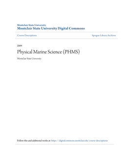 Physical Marine Science (PHMS) Montclair State University