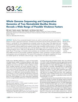 Whole Genome Sequencing and Comparative Genomics of Two Nematicidal Bacillus Strains Reveals a Wide Range of Possible Virulence Factors