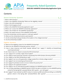 Frequently Asked Questions 2020-2021 AANAPISI Scholarship Application Cycle