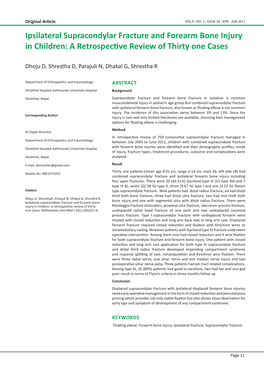 Ipsilateral Supracondylar Fracture and Forearm Bone Injury in Children: a Retrospective Review of Thirty One Cases