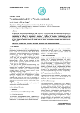 The Antimicrobial Activity of Physalis Peruviana L