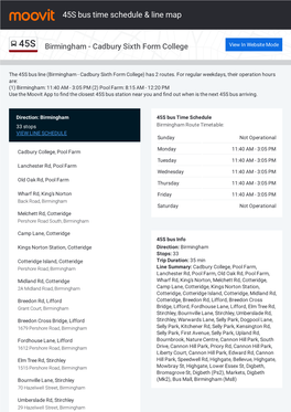 45S Bus Time Schedule & Line Route