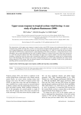 SCIENCE CHINA Upper Ocean Response to Tropical Cyclone Wind