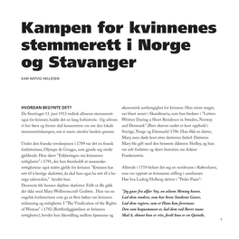 Kampen for Kvinnenes Stemmerett I Norge Og Stavanger