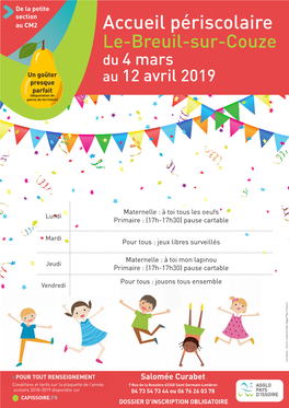 Accueil Périscolaire Le-Breuil-Sur-Couze Du 4 Mars Un Goûter Presque Au 12 Avril 2019 Parfait (Dégustation De Poires Du Territoire)