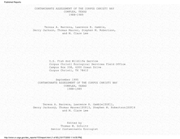 Contaminants Assessment of the Corpus Christi Bay Complex, Texas 1988-1989