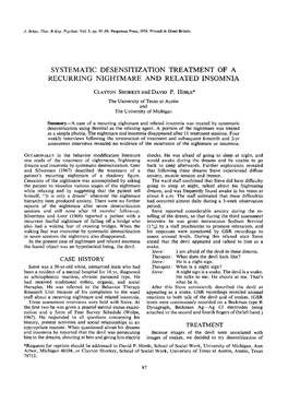 Systematic Desensitization Treatment of a Recurring Nightmare and Related Insomnia
