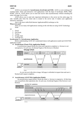 UNIT-III AJAX AJAX AJAX Is an Acronym for Asynchronous Javascript and XML