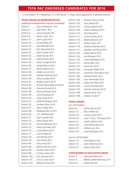 Tsta Pac Endorsed Candidates for 2016