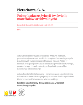 POLSCY BADACZE SYBERII (W ŚWIETLE MATERIAŁÓW ARCHIWALNYCH)