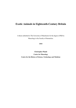 Exotic Animals in Eighteenth-Century Britain