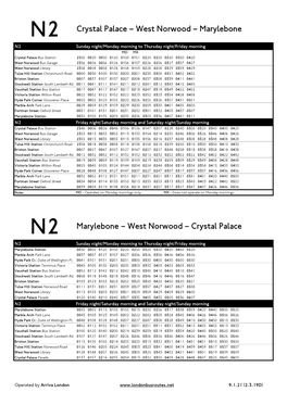 N2 Crystal Palace – West Norwood – Marylebone