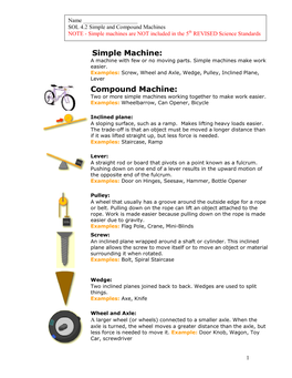 Compound Machines Th NOTE - Simple Machines Are NOT Included in the 5 REVISED Science Standards