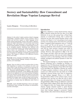 Secrecy and Sustainability: How Concealment and Revelation Shape Vepsian Language Revival