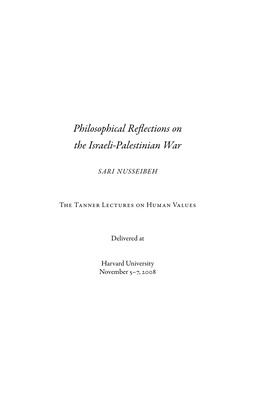 Philosophical Reflections on the Israeli-Palestinian War