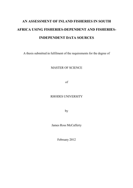 An Assessment of Inland Fisheries in South Africa