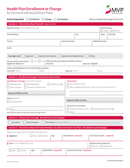 Enrollment/Change Form—Vermont Individual