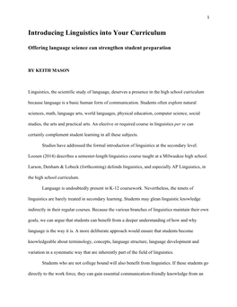 High School Linguistics SUBMISSION VERSION Keith Mason