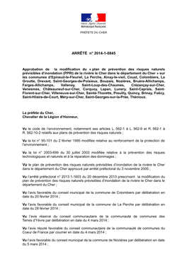 Arrêté N°2014-1-0845 Du 8 Septembre 2014 Approbation De La