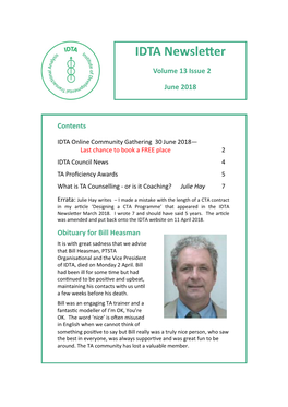 IDTA Newsletter Volume 13 Issue 2 June 2018