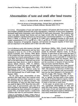 Abnormalities Oftaste and Smell After Head Trauma