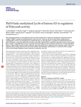 Phf19 Links Methylated Lys36 of Histone H3 to Regulation of Polycomb Activity