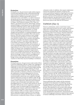 TAIWAN (Tier 1) and Psychological Counseling Services to Approximately 30 Female Trafficking Victims in 2009