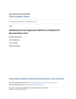 Multifactorial Linear Regression Method for Prediction of Mountain Rivers Flow