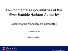 Environmental Responsibilities of the River Hamble Harbour Authority