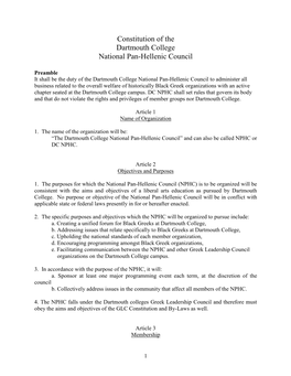 Constitution of the Dartmouth College National Pan-Hellenic Council