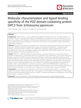 Molecular Characterization and Ligand Binding Specificity of the PDZ Domain-Containing Protein GIPC3 from Schistosoma Japonicum