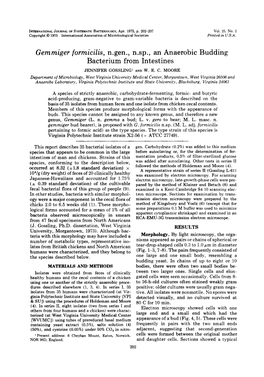 Gemmiger Formicilis, N.Gen., N.Sp., an Anaerobic Budding Bacterium from Intestines