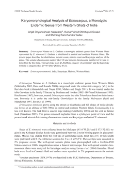 Karyomorphological Analysis of Erinocarpus, a Monotypic Endemic Genus from Western Ghats of India