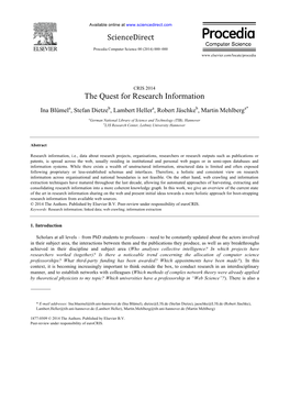 The Quest for Research Information