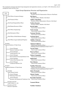 Teijin Group Operations Structure and Organization