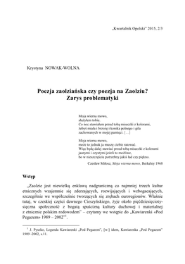 Poezja Zaolziańska Czy Poezja Na Zaolziu? Zarys Problematyki