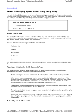 Managing Special Folders Using Group Policy 2003-04