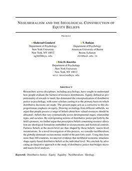 Neoliberalism and the Ideological Construction of Equity Beliefs
